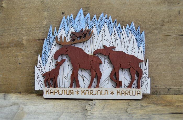 Магнит сувенирный "Карелия. Лоси" - ручная работа, дерево 2839 - фото 11728